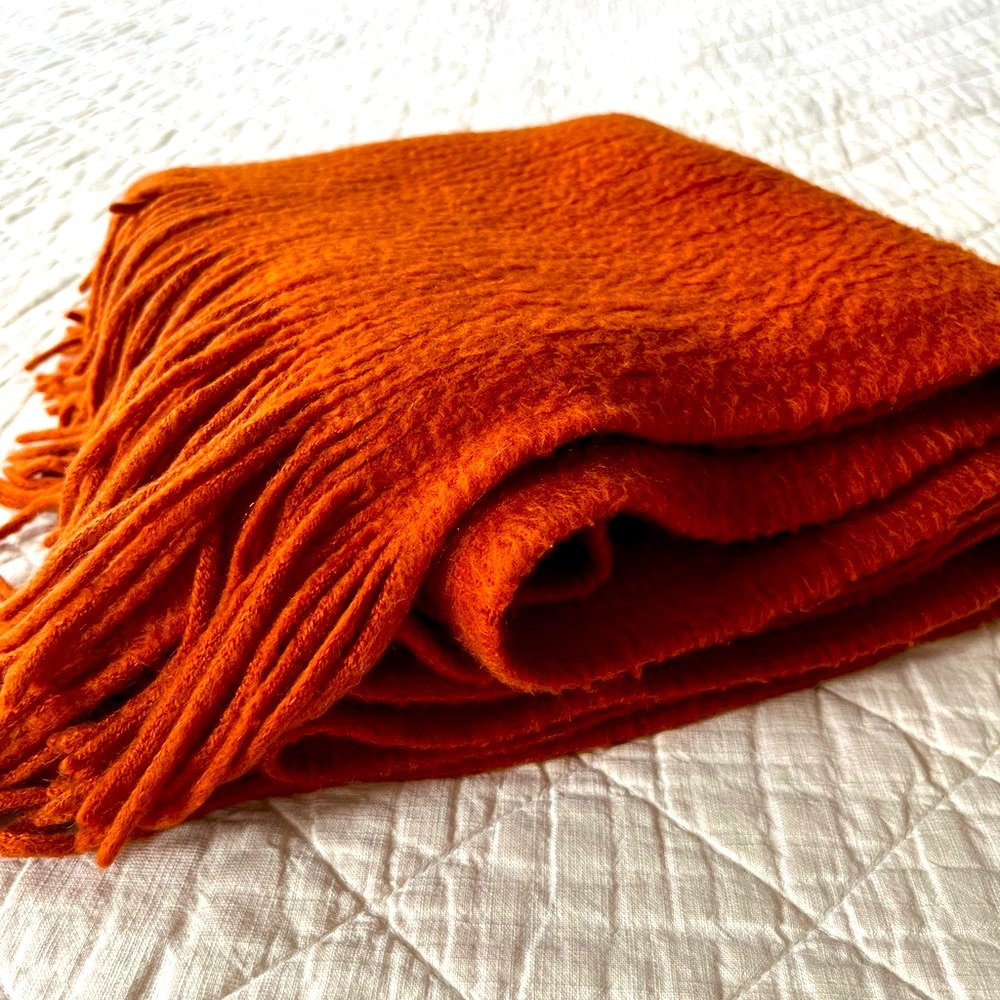 Burnt Orange Soft Knit Fringe Shawl
